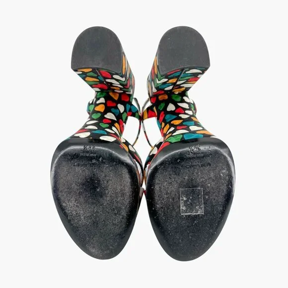 Saint Laurent Bianca Platform Sandals Size 38.5 US 8.5 Multicolor Heart Satin - Picture 11 of 14